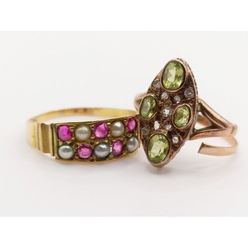 683 - A 15ct gold, garnet and seed pearl ring, and another ring (2)