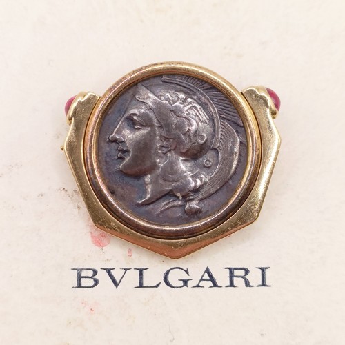 690 - A Bulgari 'Monete' brooch, set a Greek Lucania-Velia (330-300) silver coin, one side with Athena and... 