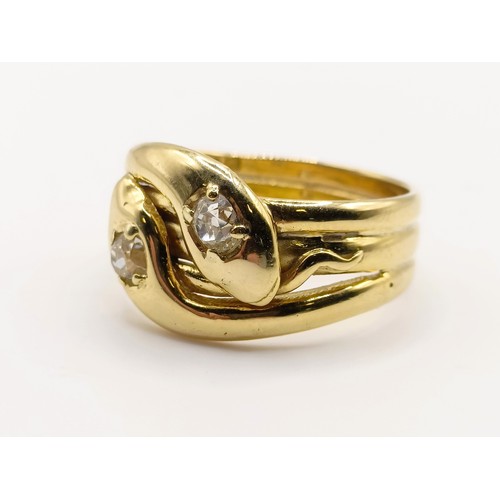 698 - An 18ct gold and diamond double snake ring, ring size T