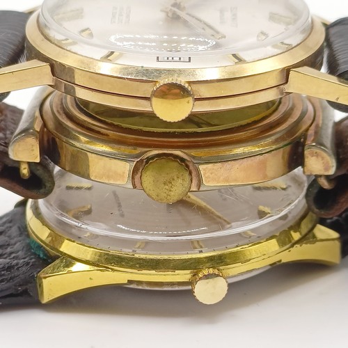 784 - A gentlemens 9ct gold Summit Geneve wristwatch, on later leather strap, and two other watches (3)
