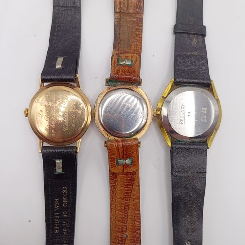 784 - A gentlemens 9ct gold Summit Geneve wristwatch, on later leather strap, and two other watches (3)