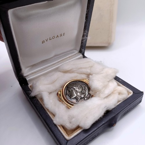 690 - A Bulgari 'Monete' brooch, set a Greek Lucania-Velia (330-300) silver coin, one side with Athena and... 