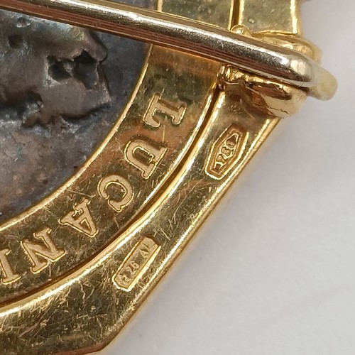 690 - A Bulgari 'Monete' brooch, set a Greek Lucania-Velia (330-300) silver coin, one side with Athena and... 