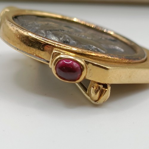 690 - A Bulgari 'Monete' brooch, set a Greek Lucania-Velia (330-300) silver coin, one side with Athena and... 