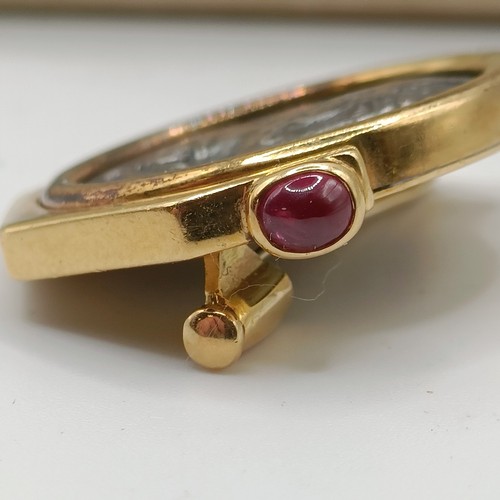 690 - A Bulgari 'Monete' brooch, set a Greek Lucania-Velia (330-300) silver coin, one side with Athena and... 