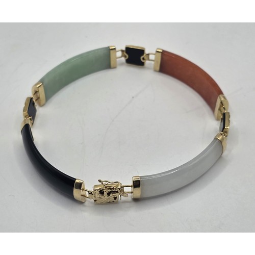 795 - A Chinese 14 ct gold and multi coloured stone bracelet