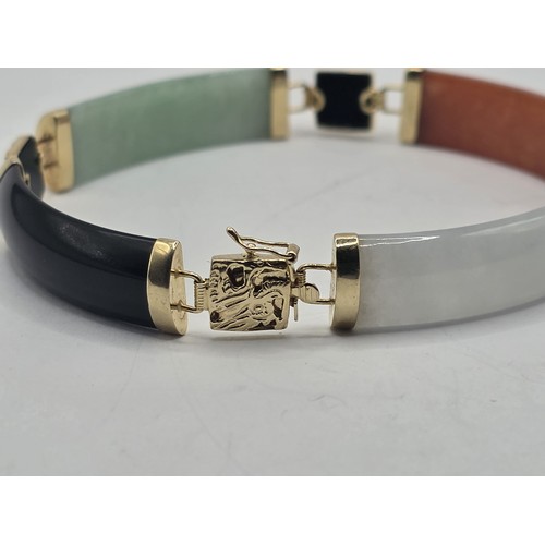 795 - A Chinese 14 ct gold and multi coloured stone bracelet