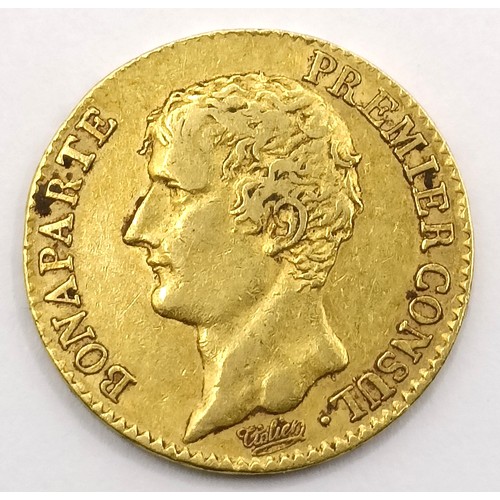 814 - A French Napoleonic 20 franc gold coin, 6.5 g