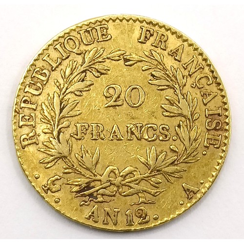 814 - A French Napoleonic 20 franc gold coin, 6.5 g