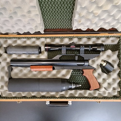 A Gun Power Stealth air pistol, 000372, with accessories, in a homemade ...