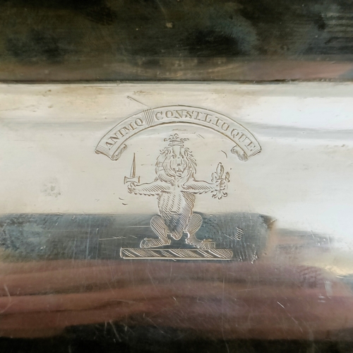 1 - A George III silver presentation entree dish and cover, crested and engraved an armorial, engraved '... 