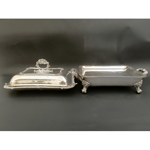 1 - A George III silver presentation entree dish and cover, crested and engraved an armorial, engraved '... 