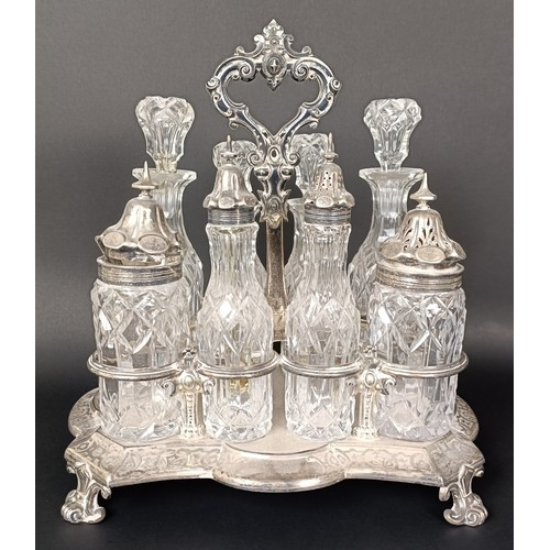23 - A Victorian silver and cut glass eight piece cruet stand, London 1860, stand 28.5 ozt