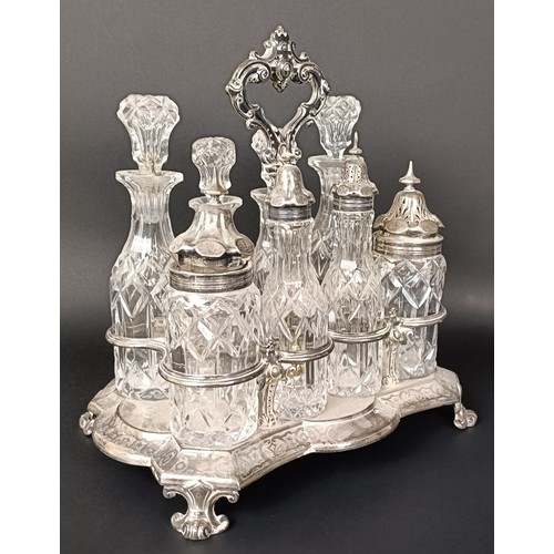 23 - A Victorian silver and cut glass eight piece cruet stand, London 1860, stand 28.5 ozt