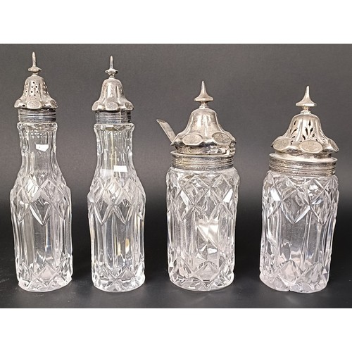 23 - A Victorian silver and cut glass eight piece cruet stand, London 1860, stand 28.5 ozt