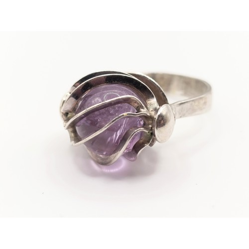 473 - A Kraemer silver and amethyst ring, ring size N, in original box