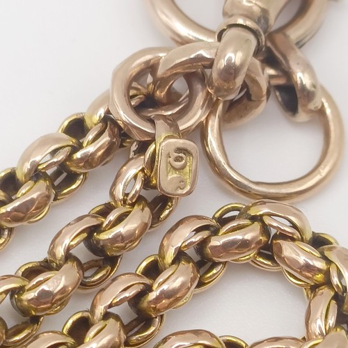 481 - A 9ct gold long guard chain, 52 g, 164 cm