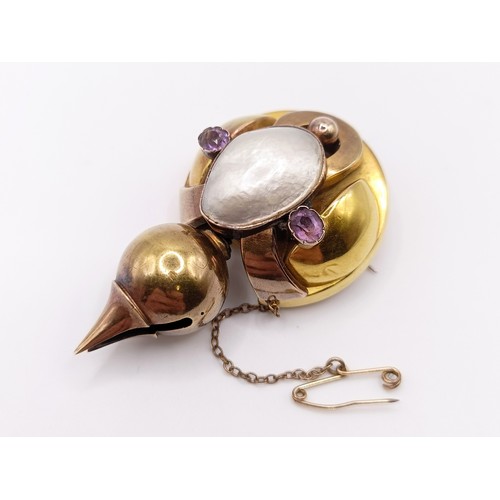 500 - A yellow coloured metal, mother of pearl and amethyst pendant brooch, a cultured pearl necklace, a p... 