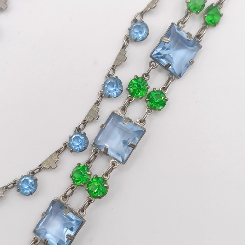 519 - An Art Deco silver coloured metal and paste bracelet, and a similar necklace