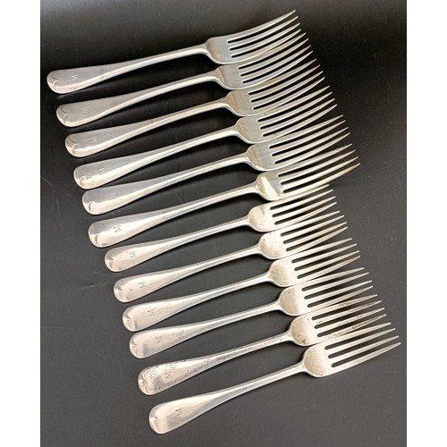 40 - A set of six Edward VII silver Old English pattern table forks, and a matching set of six dessert fo... 