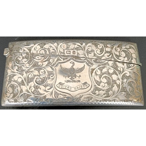 51 - A late Victorian silver card case, engraved, London 1896, 8 cm wide, 1.3 ozt