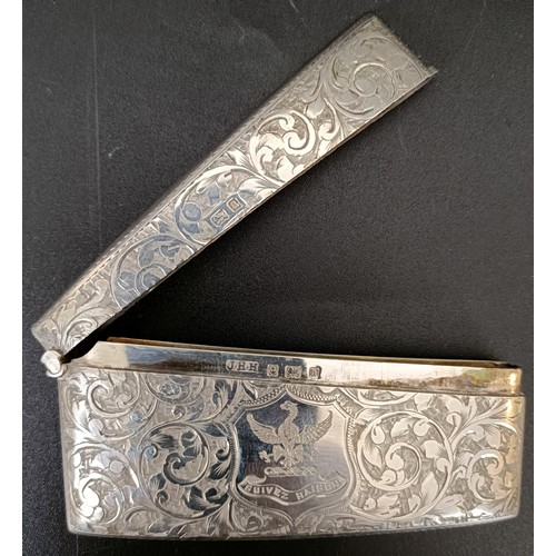 51 - A late Victorian silver card case, engraved, London 1896, 8 cm wide, 1.3 ozt