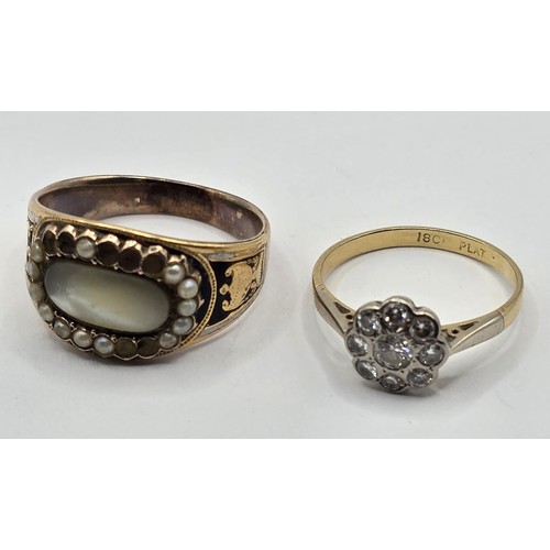 432 - An early 20th century 18ct gold and diamond daisy ring, ring size K, and a 19th century yellow colou... 