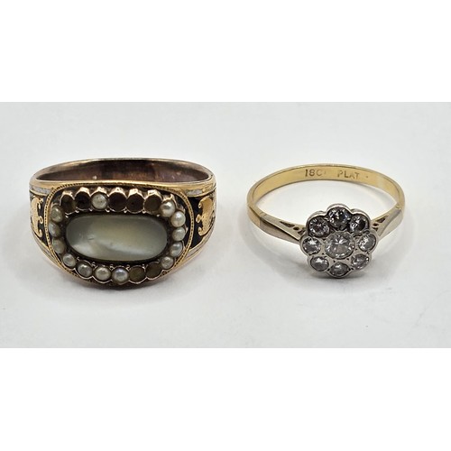 432 - An early 20th century 18ct gold and diamond daisy ring, ring size K, and a 19th century yellow colou... 