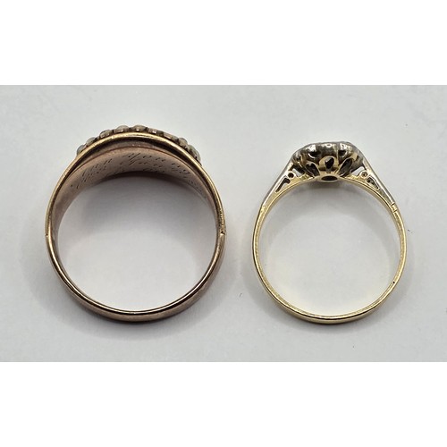 432 - An early 20th century 18ct gold and diamond daisy ring, ring size K, and a 19th century yellow colou... 