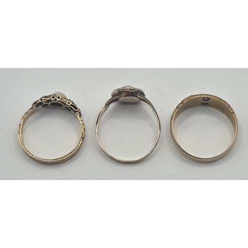 474 - An early 20th century 15ct gold, ruby and opal ring, ring size L, an early 20th century seed pearl a... 