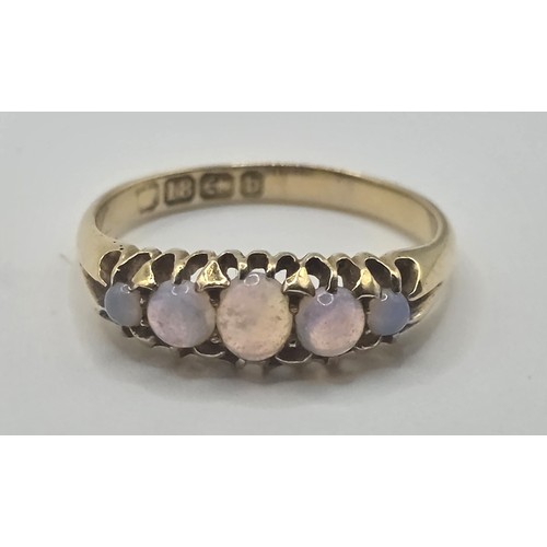485 - An 18ct gold and five stone opal ring, ring size T