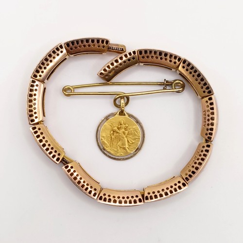 429 - A yellow coloured metal bracelet, testing as 9ct and a 9ct gold St Christopher, 14.1 g