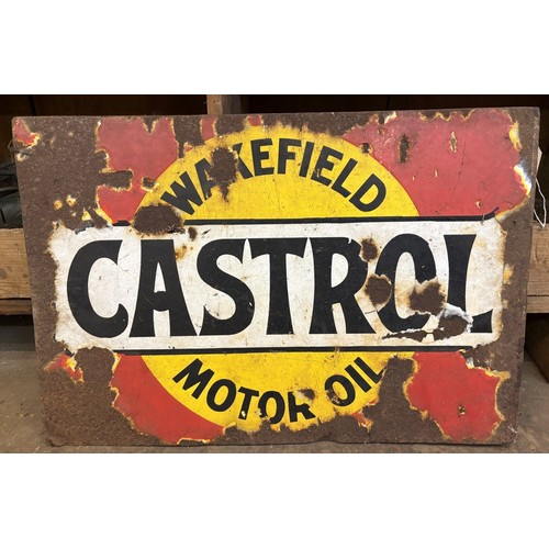 A flanged double sided enamel sign, Castrol Wakefield Motor Oil, 34 x 51 cm