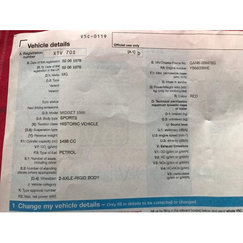 11 - 1978 MG MidgetBeing sold without reserveChassis number GAN6-208478GEngine number YB68336HERegistrati... 