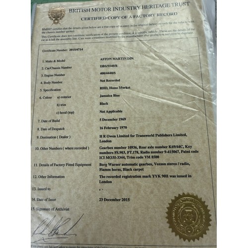 34 - 1970 Aston Martin DBSRegistration number BHY 839HChassis number DBS5540REngine number 400/4440/SAsto... 