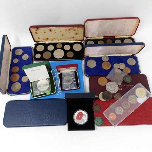 633 - A set of Elizabeth II Coronation coins, 1953, cased, other sets, two year proof coin sets, 1977, and... 