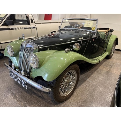 30 - 1954 MG TFRegistration number NWU 579Chassis numberEngine numberTwo tone green with a green leather ... 