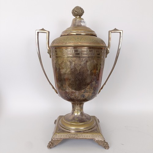 324 - A Victorian silver plated samovar, 38 cm high...