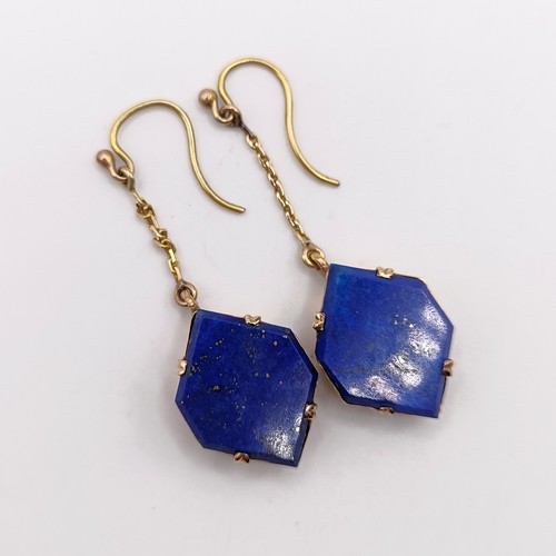 618 - A pair of 18ct gold and lapis lazuli earrings