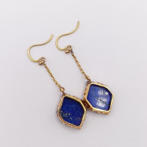 618 - A pair of 18ct gold and lapis lazuli earrings