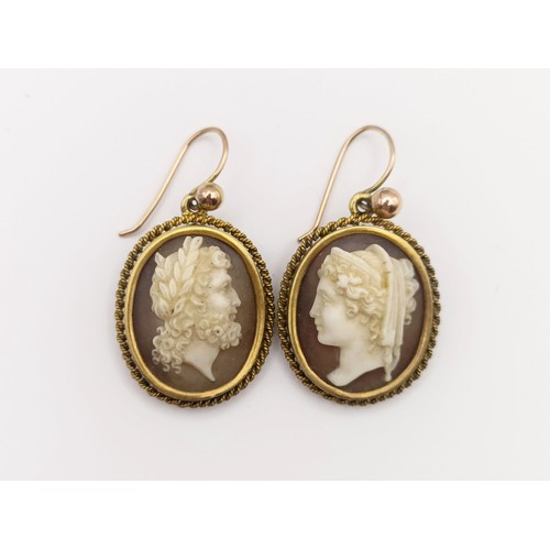 642 - A pair of Victorian carved shell oval cameo earrings, boxed