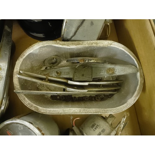 21 - Assorted Sunbeam Rapier items, including badges (some new old stock), gauges and other items (box)
