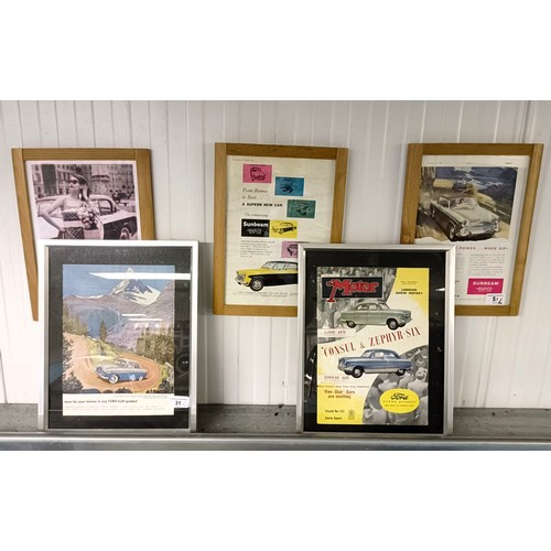 31 - A group of twenty one motoring adverts and ephemera, including The Motor and Autocar (all framed) (2... 