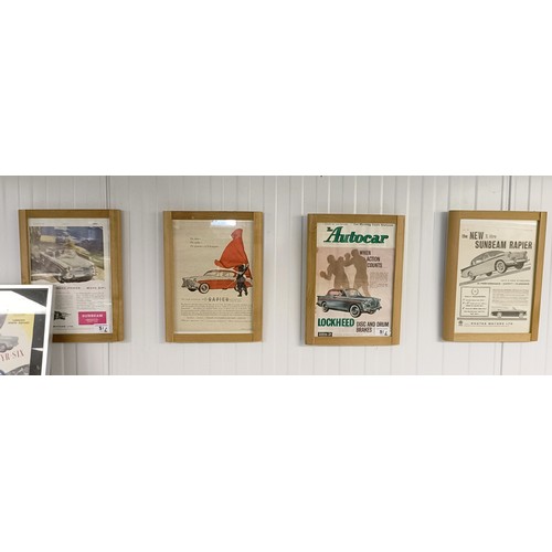 31 - A group of twenty one motoring adverts and ephemera, including The Motor and Autocar (all framed) (2... 