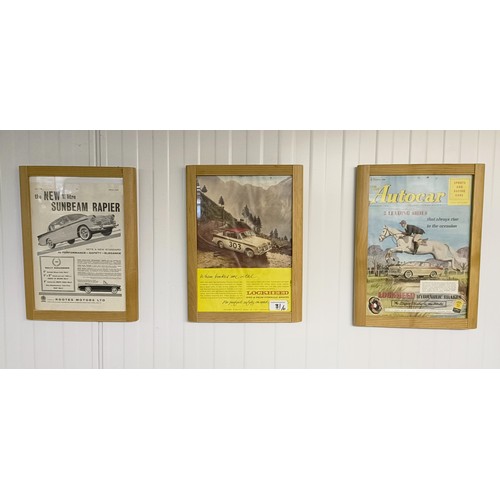 31 - A group of twenty one motoring adverts and ephemera, including The Motor and Autocar (all framed) (2... 