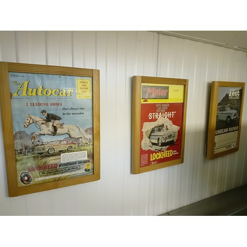 31 - A group of twenty one motoring adverts and ephemera, including The Motor and Autocar (all framed) (2... 