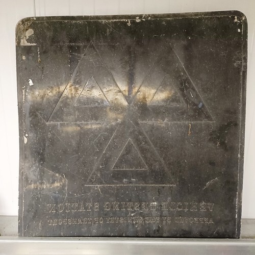 34 - A metal sign, Vehicle Testing Station Approved By The Ministry Of Transport, 61 cm wide