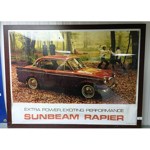 40 - A modern banner/sign, Rootes Genuine Parts Special Accessories, 121 cm wide, and a Sunbeam Rapier ad... 