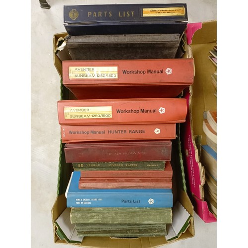 51 - Assorted car workshop manuals and ephemera, including Sunbeam Rapier, Avenger, Sunbeam 1250/1500, Hu... 