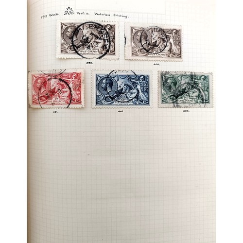 203 - A collection of GB stamps, QVR onwards, including two penny blacks, and a Seahorse £1, in an album...